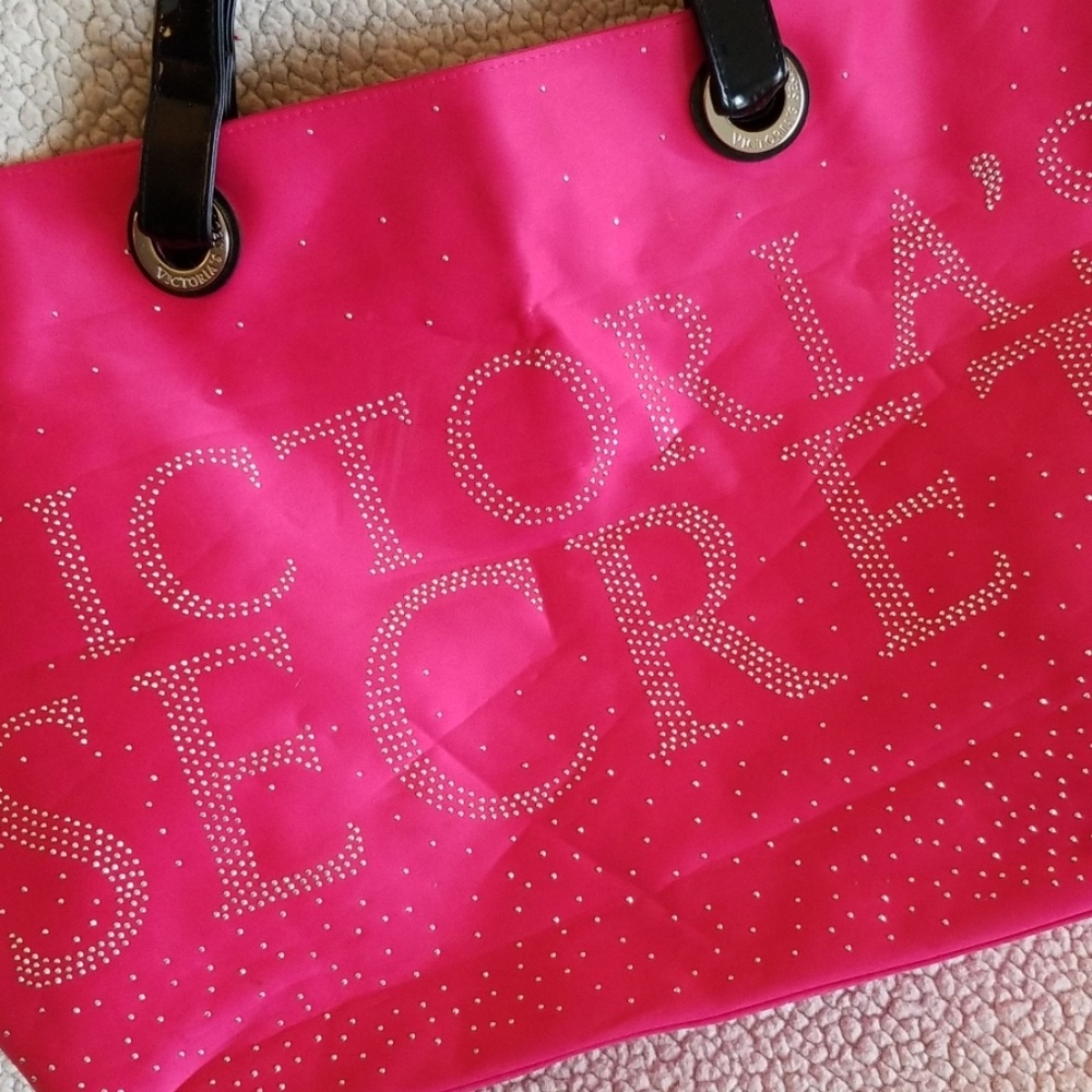 Large Victoria's Secret Pink Sparkle Logo Tote Bag